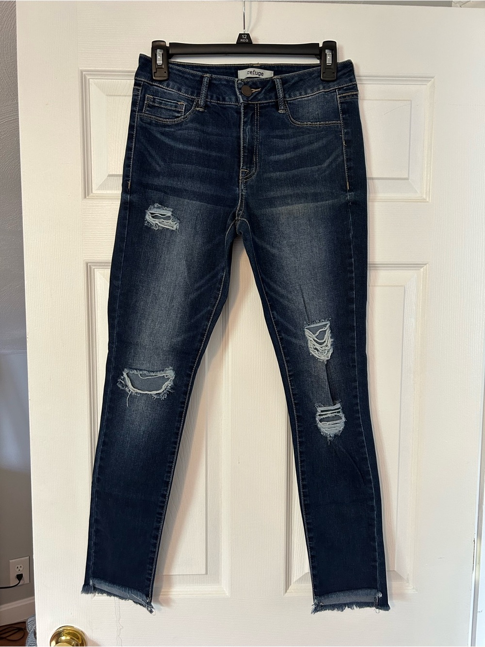 Refuge Mid-Rise Distressed Skinny Jeans - Dark Blue